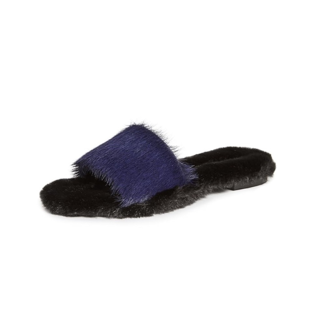 🙂Avec  Moderation Navy Fur & Leather Blue-Bora Bora Comfy Soft 38 🇮🇹